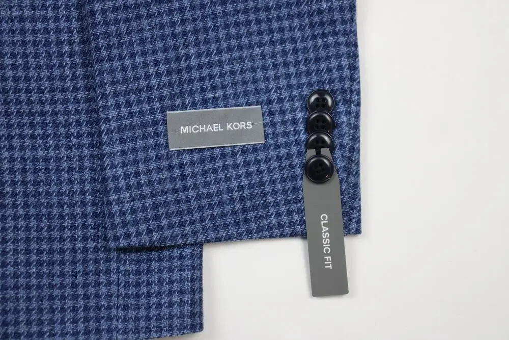 Michael Kors Blazer Mens 36 R Blue Houndstooth Wool Silk Linen Classic Fit Coat